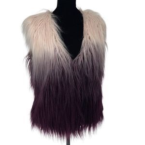 Thread & Supply Womens Faux Fur Vest Acrylic Lined Sleeveless Pink Purple Medium